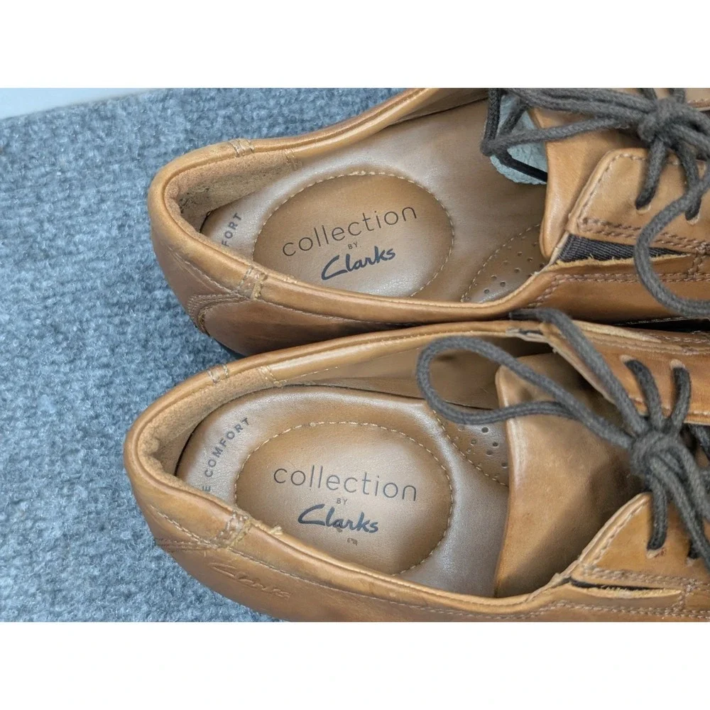 Men's‎ Clarks Whiddon Plain Dress Casual Lace Up Oxford Dark Tan Leather 7.5 W
